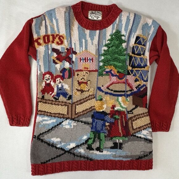 Vintage Heirloom Collectibles Christmas Sweater Red Shopping Graphics - Picture 1 of 9